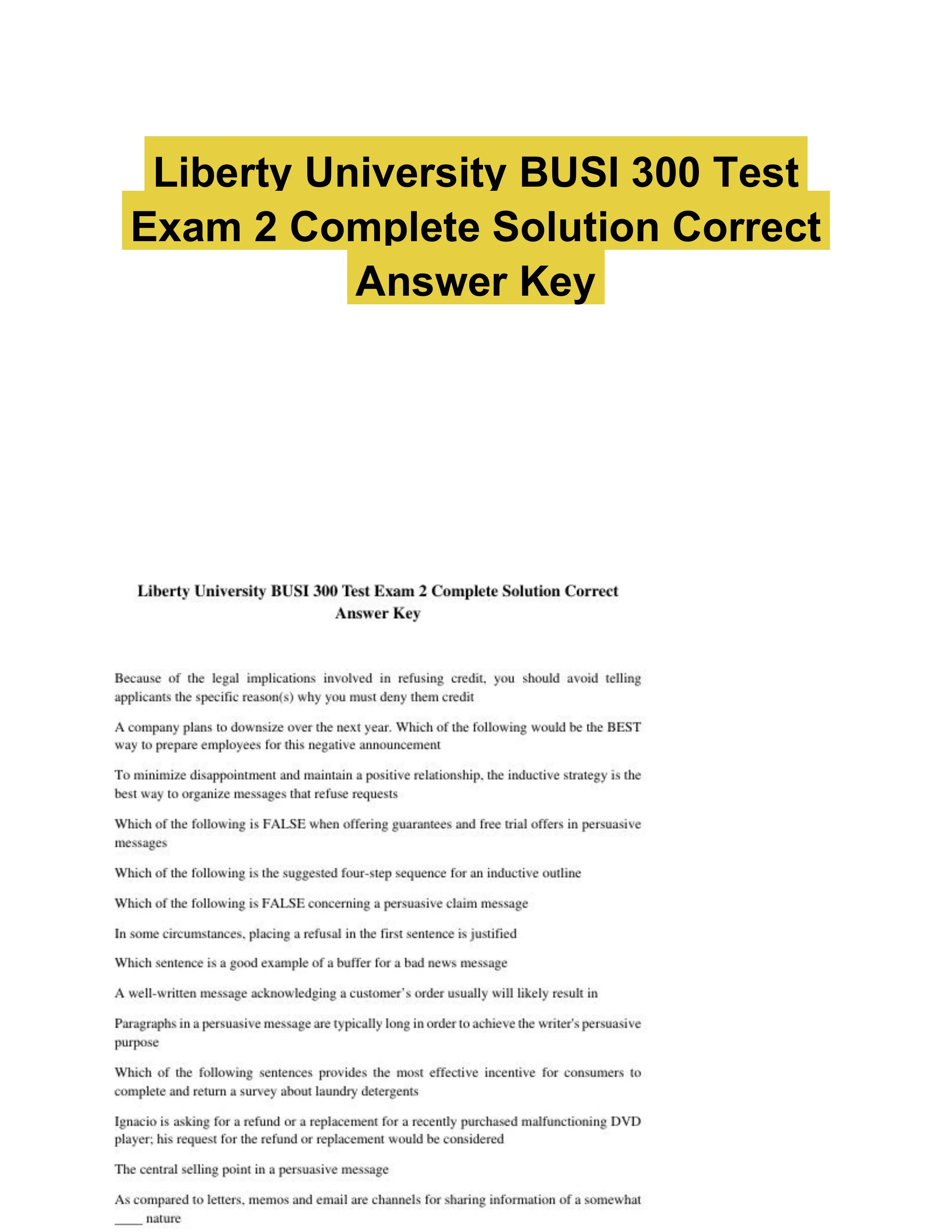 Liberty University BUSI 300 Test Exam 2 Complete Solution Correct Answer Key