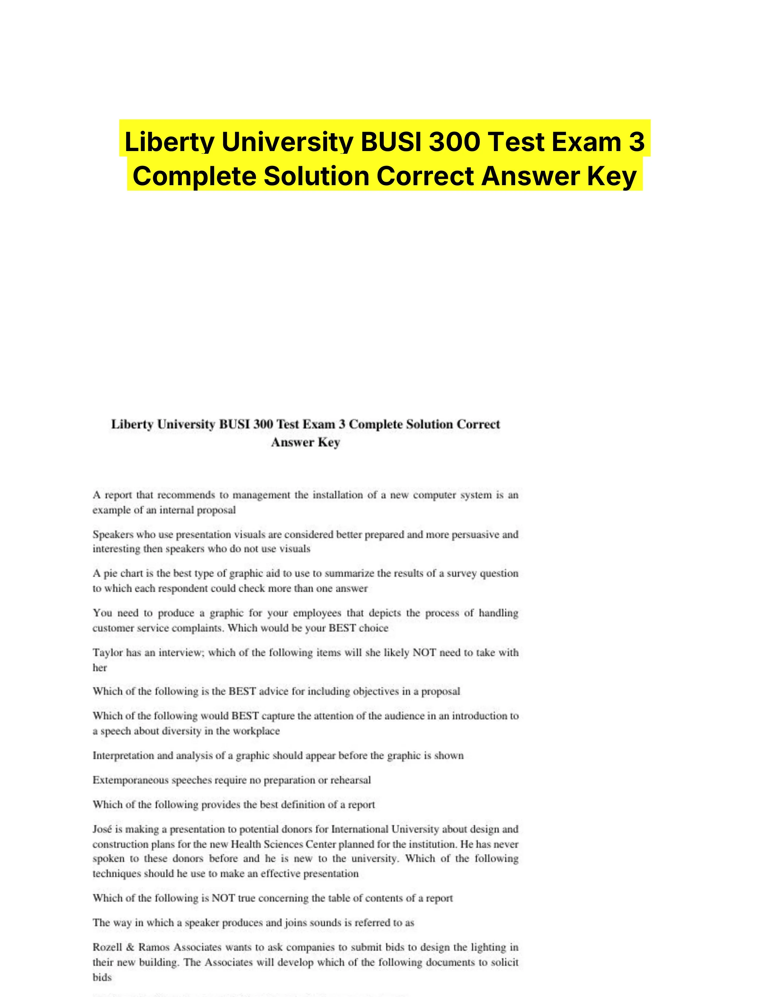 Liberty University BUSI 300 Test Exam 3 Complete Solution Correct Answer Key