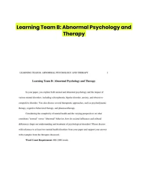 Learning Team B: Abnormal Psychology and Therapy