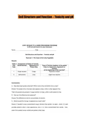 Cell Structure and Function � Tonicity and pH