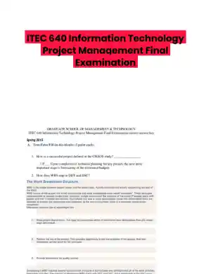 ITEC 640 Information Technology Project Management Final Examination