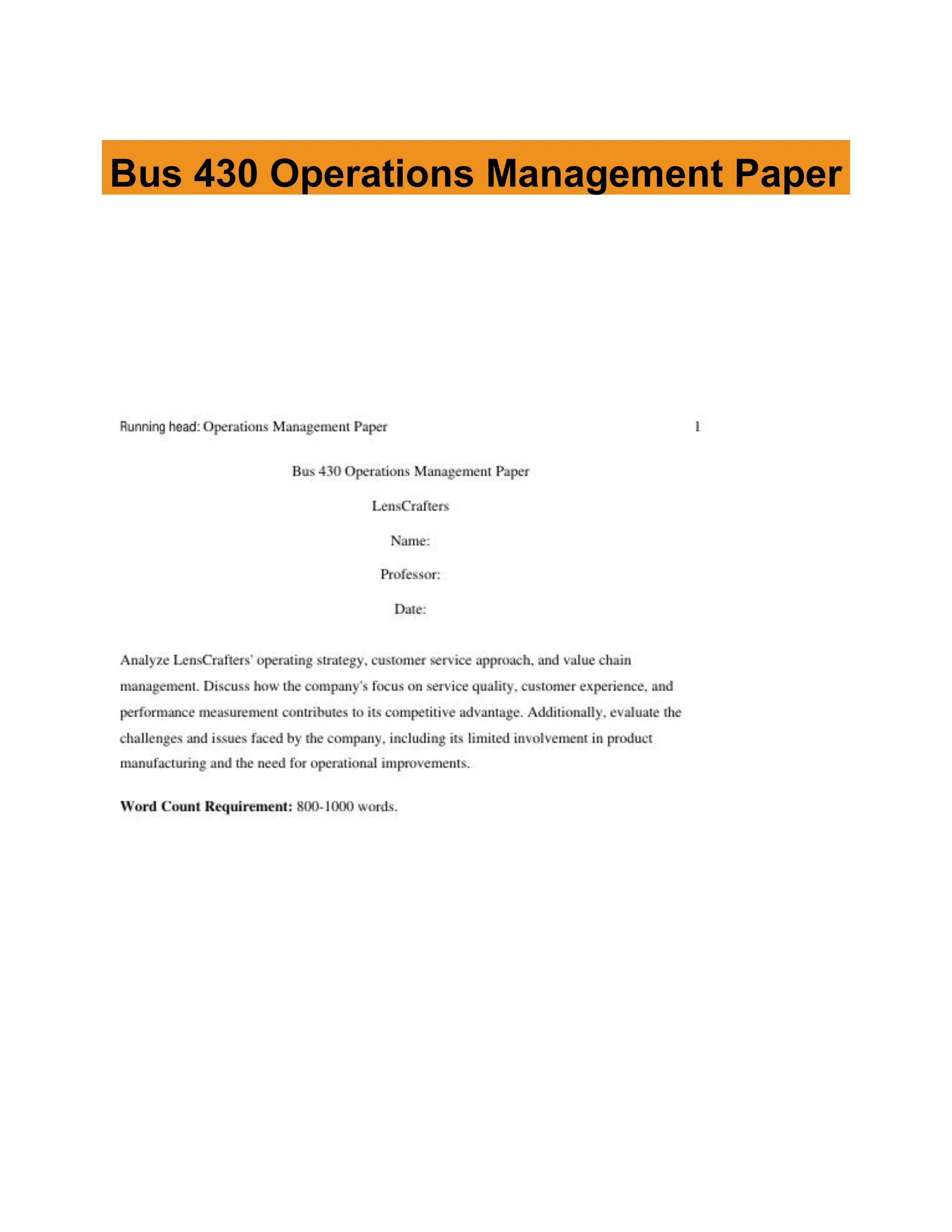 Bus 430 Operations Management Paper