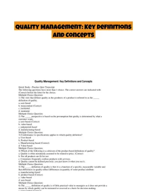 Quality Management: Key Definitions and Concepts