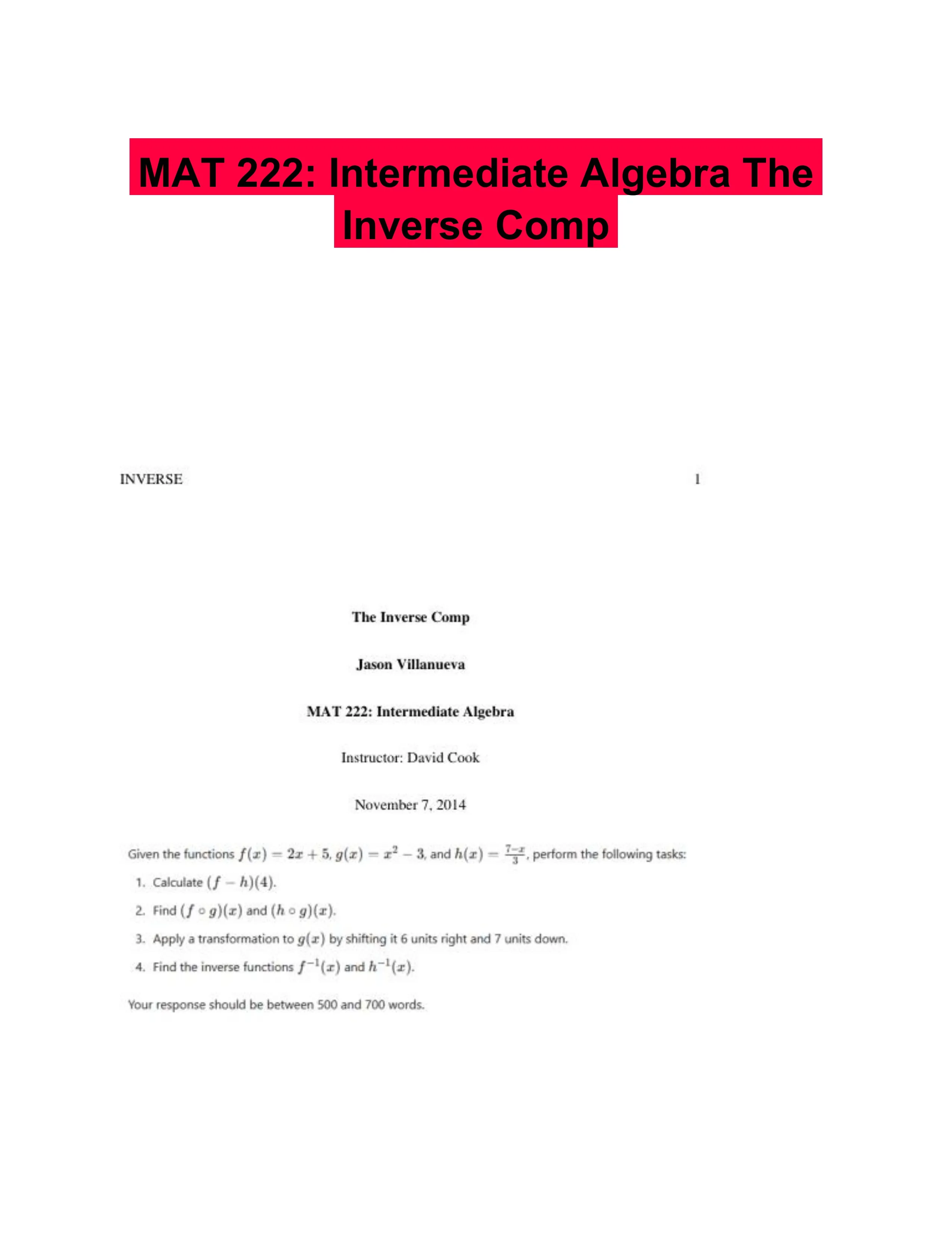 MAT 222: Intermediate Algebra The Inverse Comp