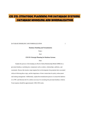 CIS 515: Strategic Planning for Database Systems : Database Modeling and Normalization