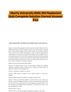 Liberty University ENGL 100 Plagiarism Quiz Complete Solution Correct Answer Key