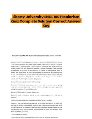 Liberty University ENGL 100 Plagiarism Quiz Complete Solution Correct Answer Key