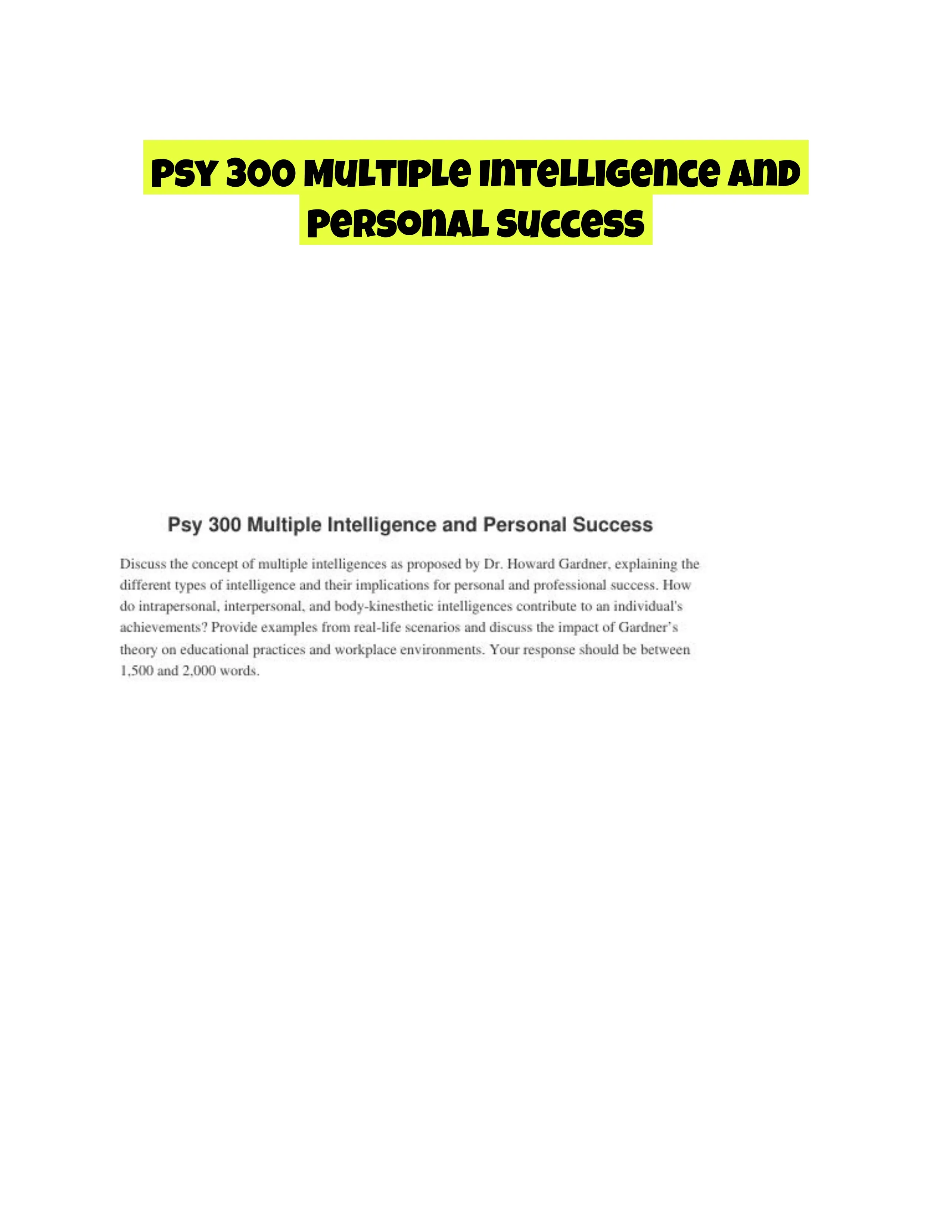 Psy 300 Multiple Intelligence and Personal Success