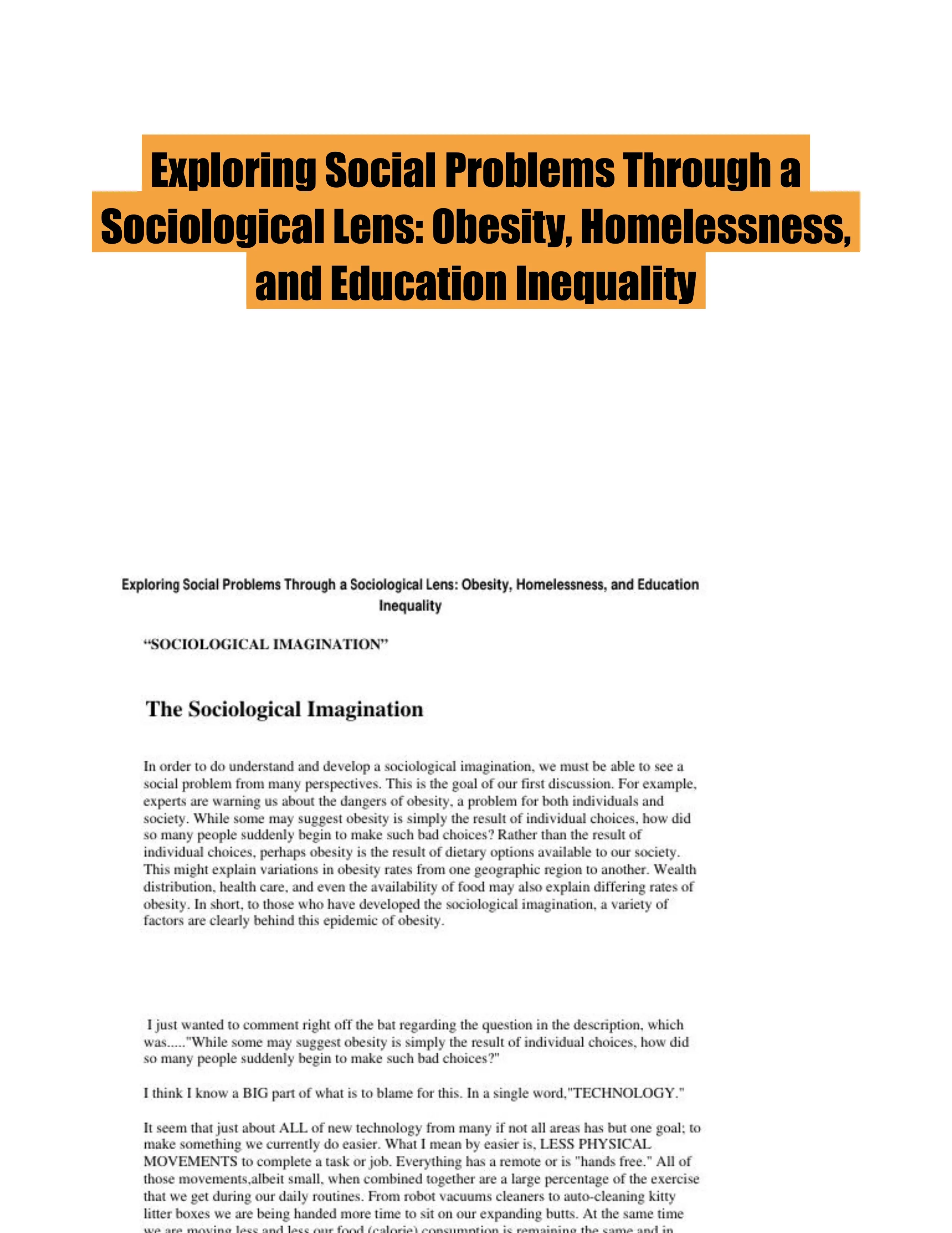 Exploring Social Problems Through a Sociological Lens: Obesity, Homelessness, and Education Inequality