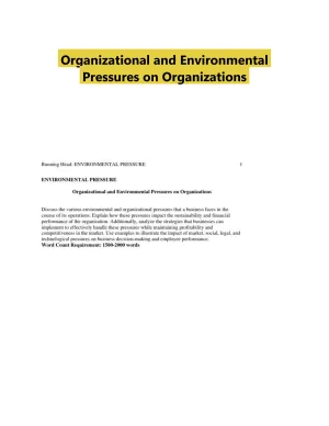 Organizational and Environmental Pressures on Organizations