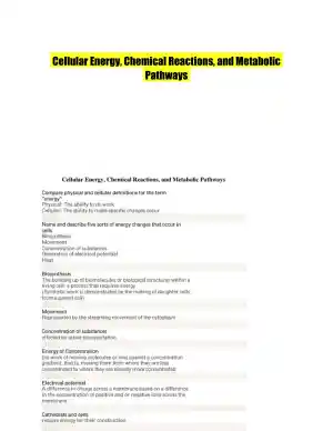 Cellular Energy, Chemical Reactions, and Metabolic Pathways