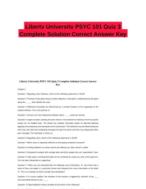 Liberty University PSYC 101 Quiz 3 Complete Solution Correct Answer Key