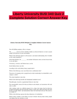 Liberty University BUSI 340 Quiz 2 Complete Solution Correct Answer Key