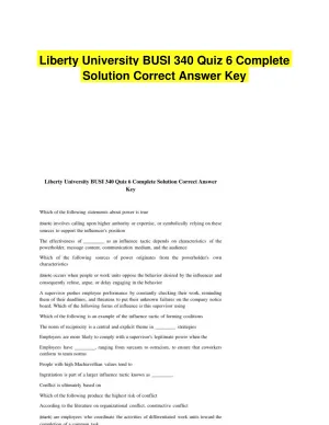 Liberty University BUSI 340 Quiz 6 Complete Solution Correct Answer Key