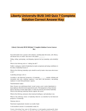 Liberty University BUSI 340 Quiz 7 Complete Solution Correct Answer Key