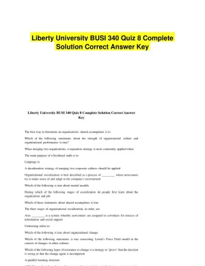 Liberty University BUSI 340 Quiz 8 Complete Solution Correct Answer Key