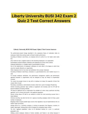 Liberty University BUSI 342 Exam 2 Quiz 2 Test Correct Answers
