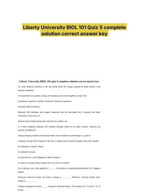 Liberty University BIOL 101 Quiz 5 complete solution correct answer key