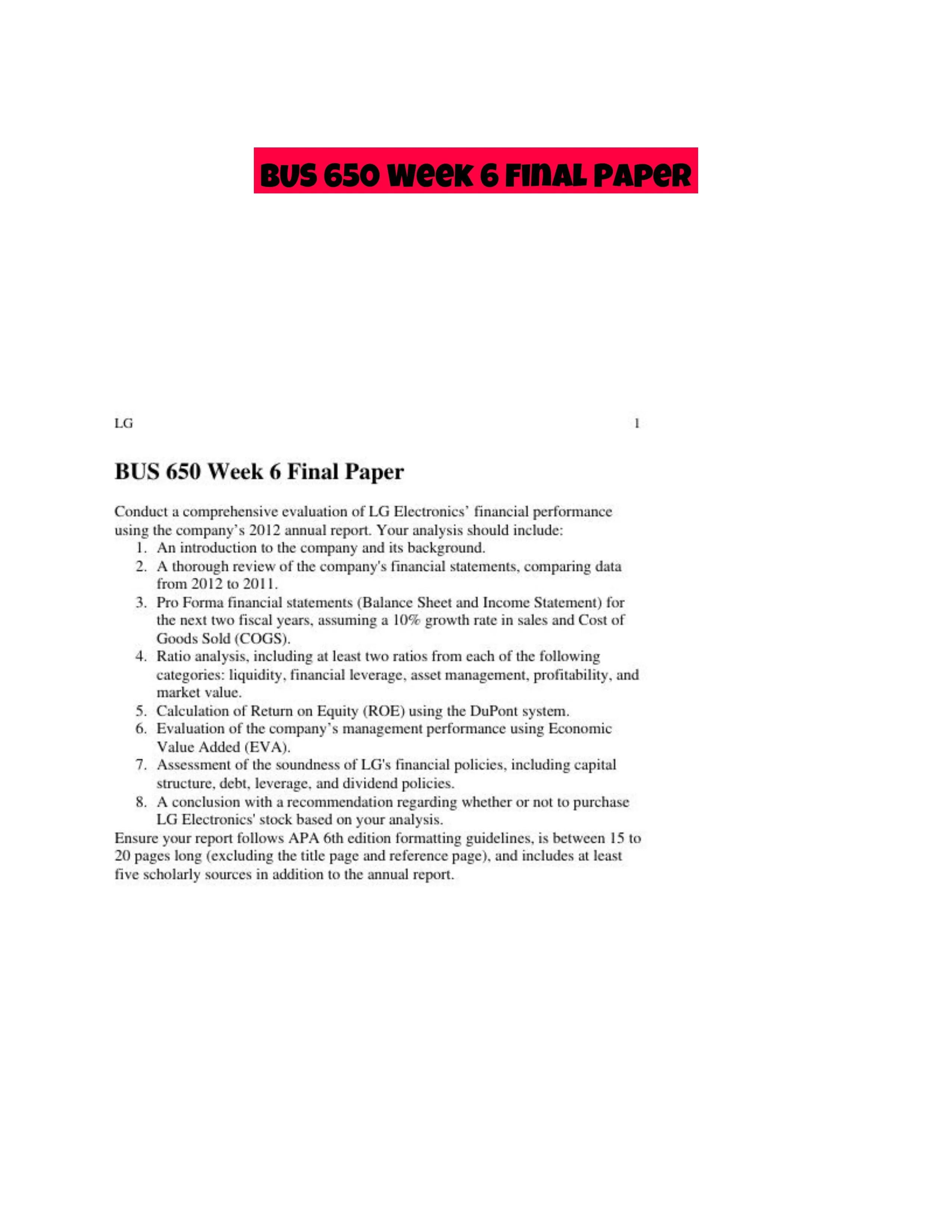 BUS 650 Week 6 Final Paper