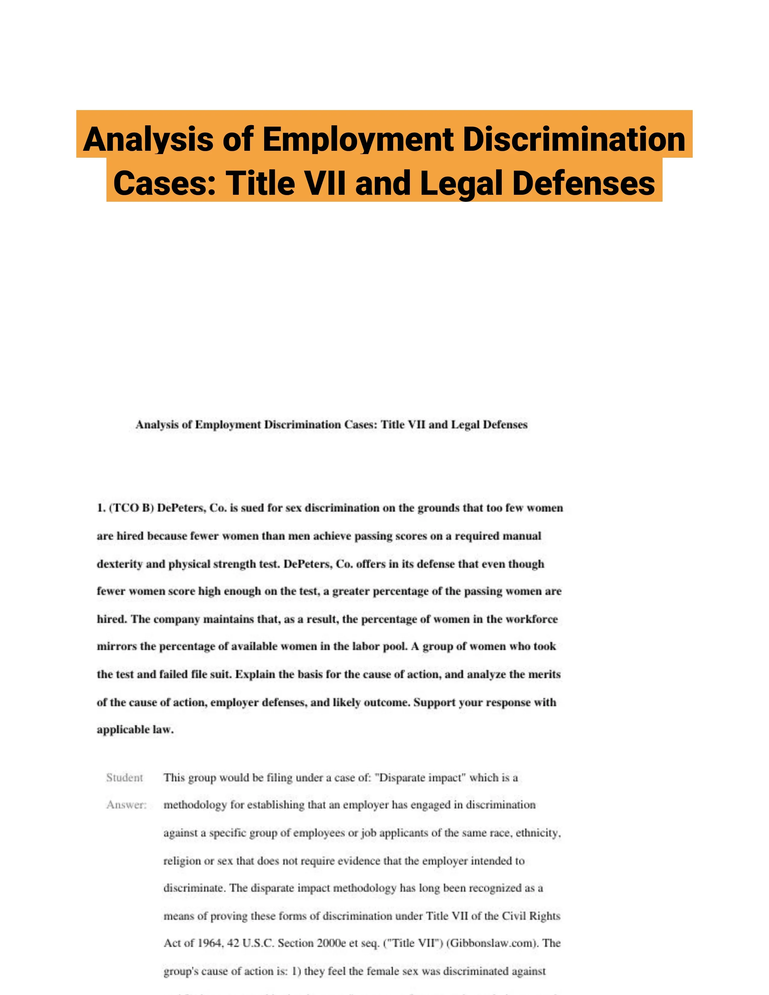 Analysis of Employment Discrimination Cases: Title VII and Legal Defenses