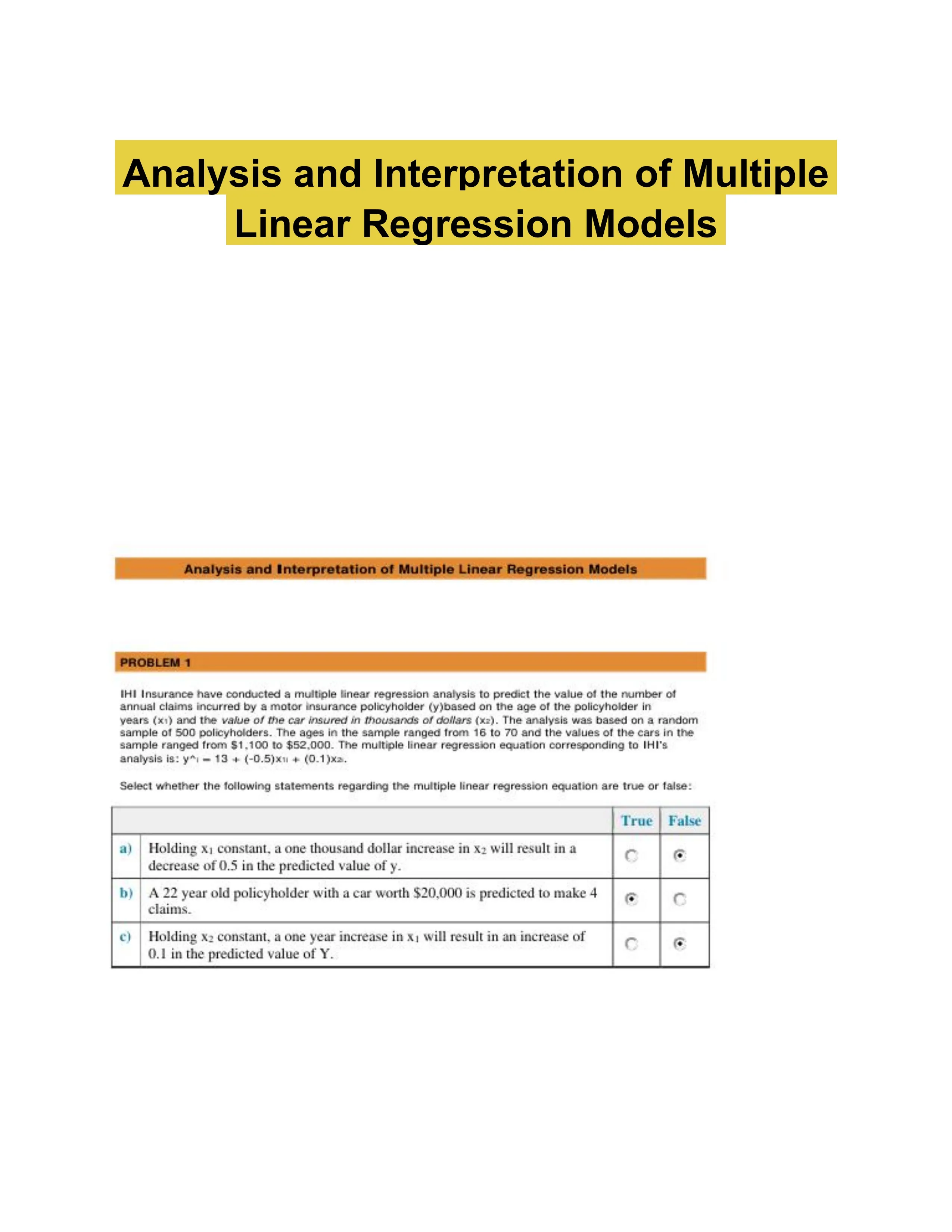 Analysis and Interpretation of Multiple Linear Regression Models ...