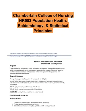 Chamberlain College of Nursing NR503 Population Health, Epidemiology, & Statistical Principles