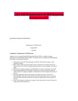 LEG 500 Employment-At-Will Doctrine Assignment#1