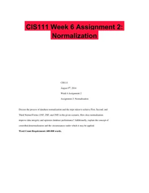CIS111 Week 6 Assignment 2: Normalization