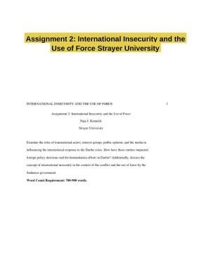 Assignment 2: International Insecurity and the Use of Force Strayer University