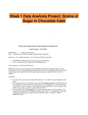 Week 1 Data Analysis Project: Grams of Sugar in Chocolate Cake