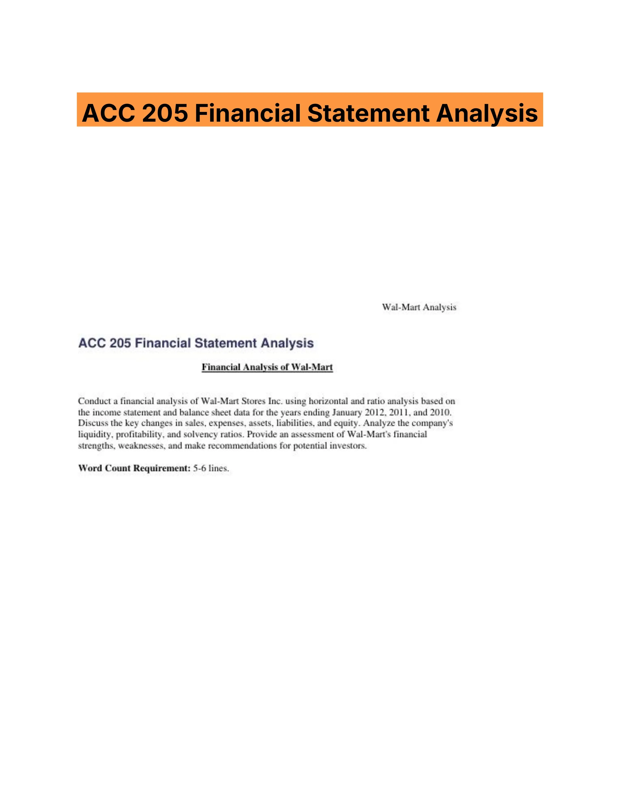 ACC 205 Financial Statement Analysis