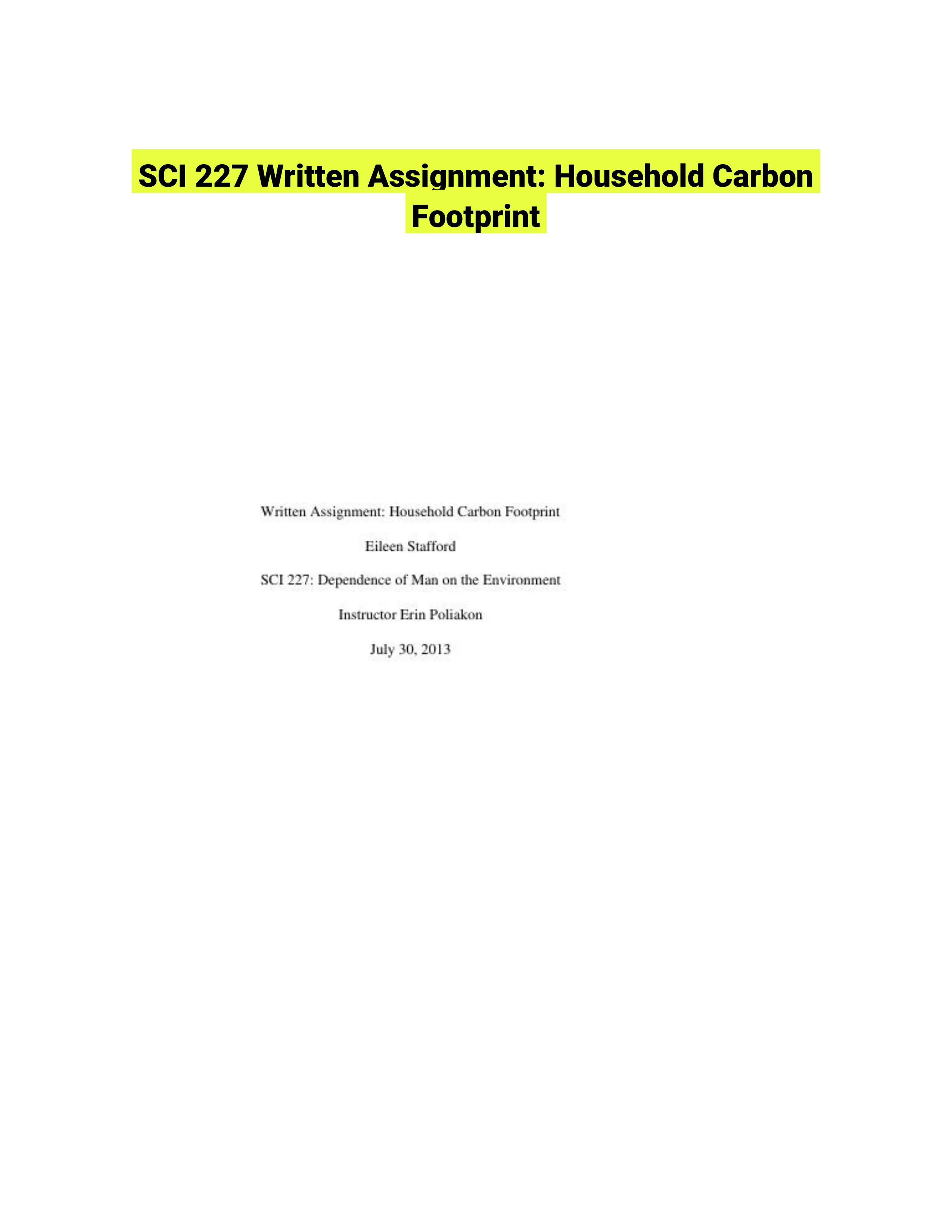 SCI 227 Written Assignment: Household Carbon Footprint