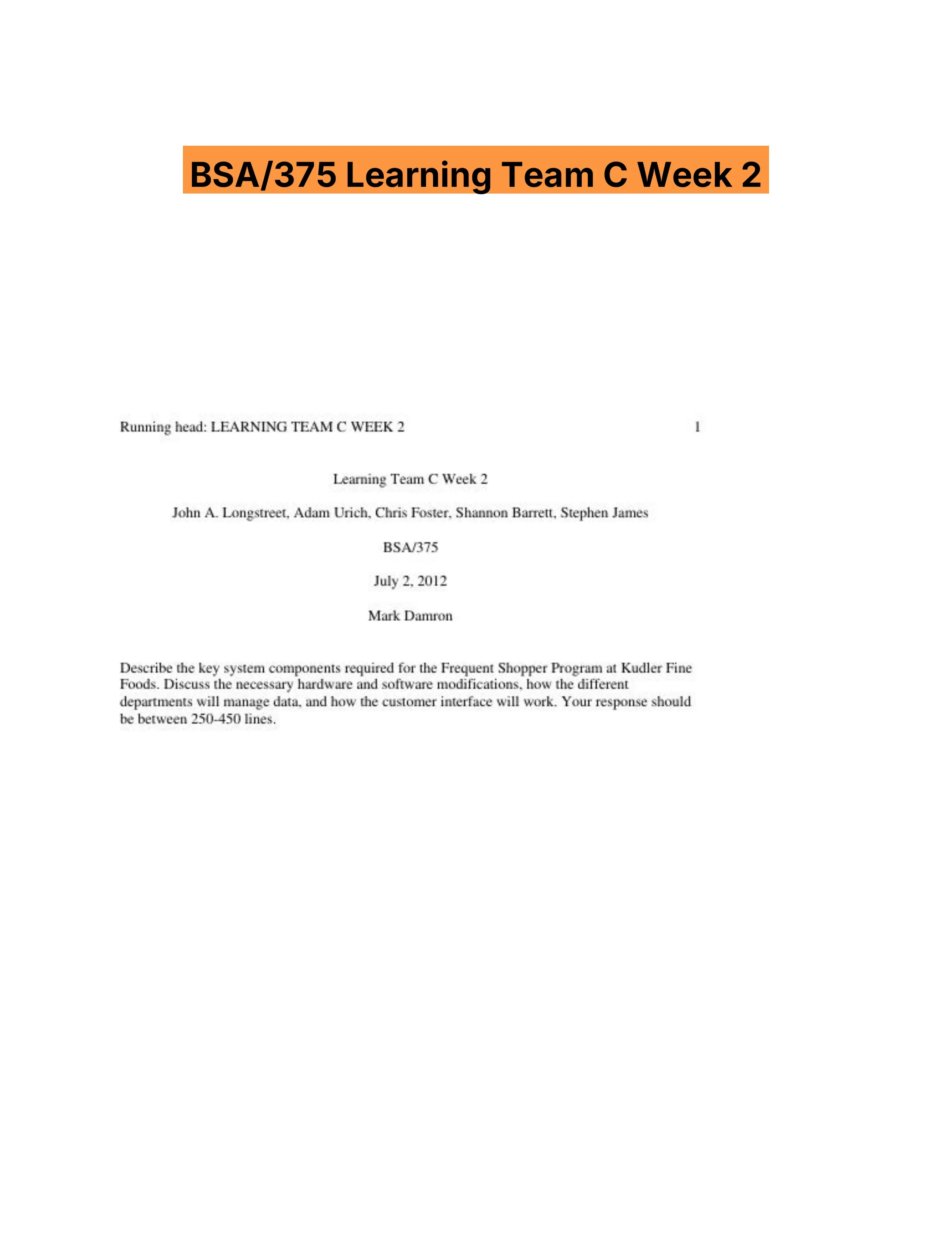 BSA/375 Learning Team C Week 2