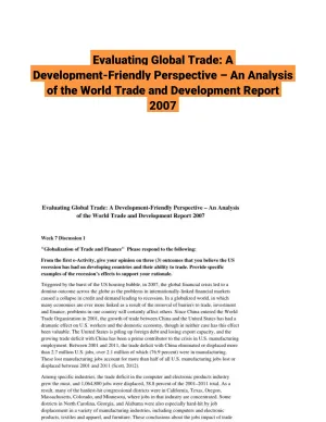 Evaluating Global Trade: A Development-Friendly Perspective � An Analysis of the World Trade and Development Report 2007