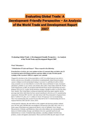 Evaluating Global Trade: A Development-Friendly Perspective � An Analysis of the World Trade and Development Report 2007