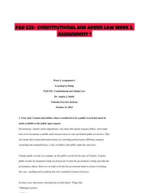 PAD 525� Constitutional and Admin Law Week 2, Assignment 1