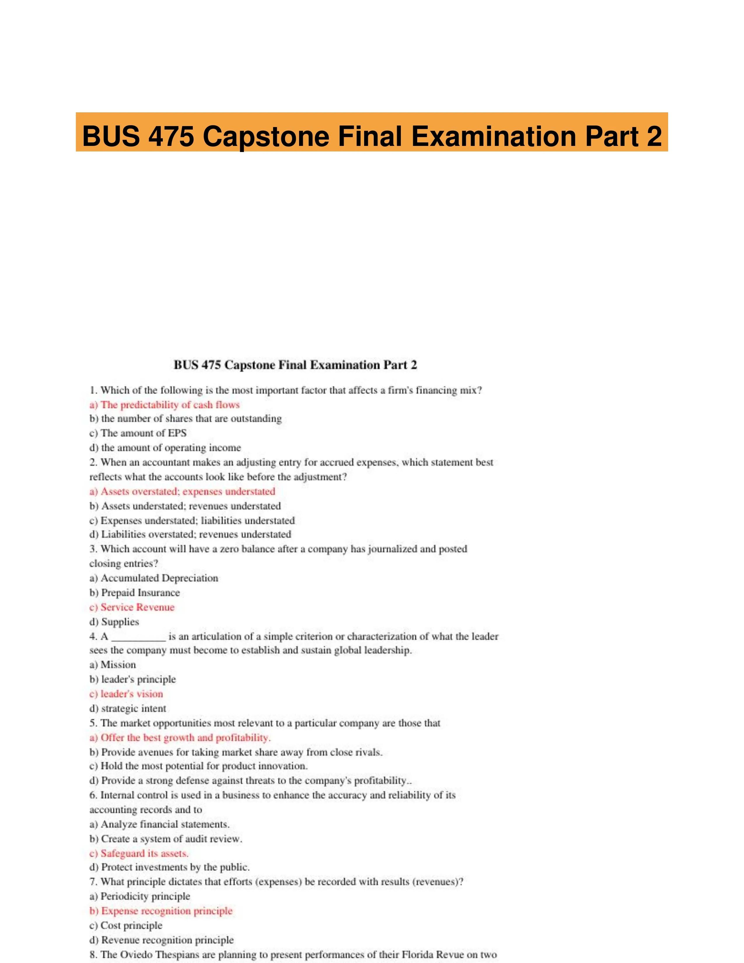 BUS 475 Capstone Final Examination Part 2