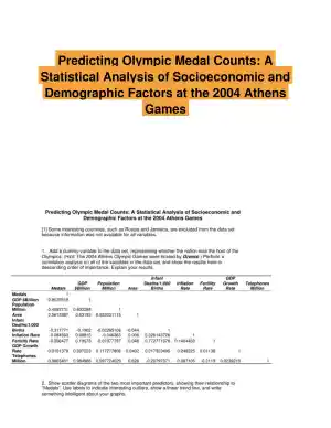 Predicting Olympic Medal Counts: A Statistical Analysis of Socioeconomic and Demographic Factors at the 2004 Athens Games