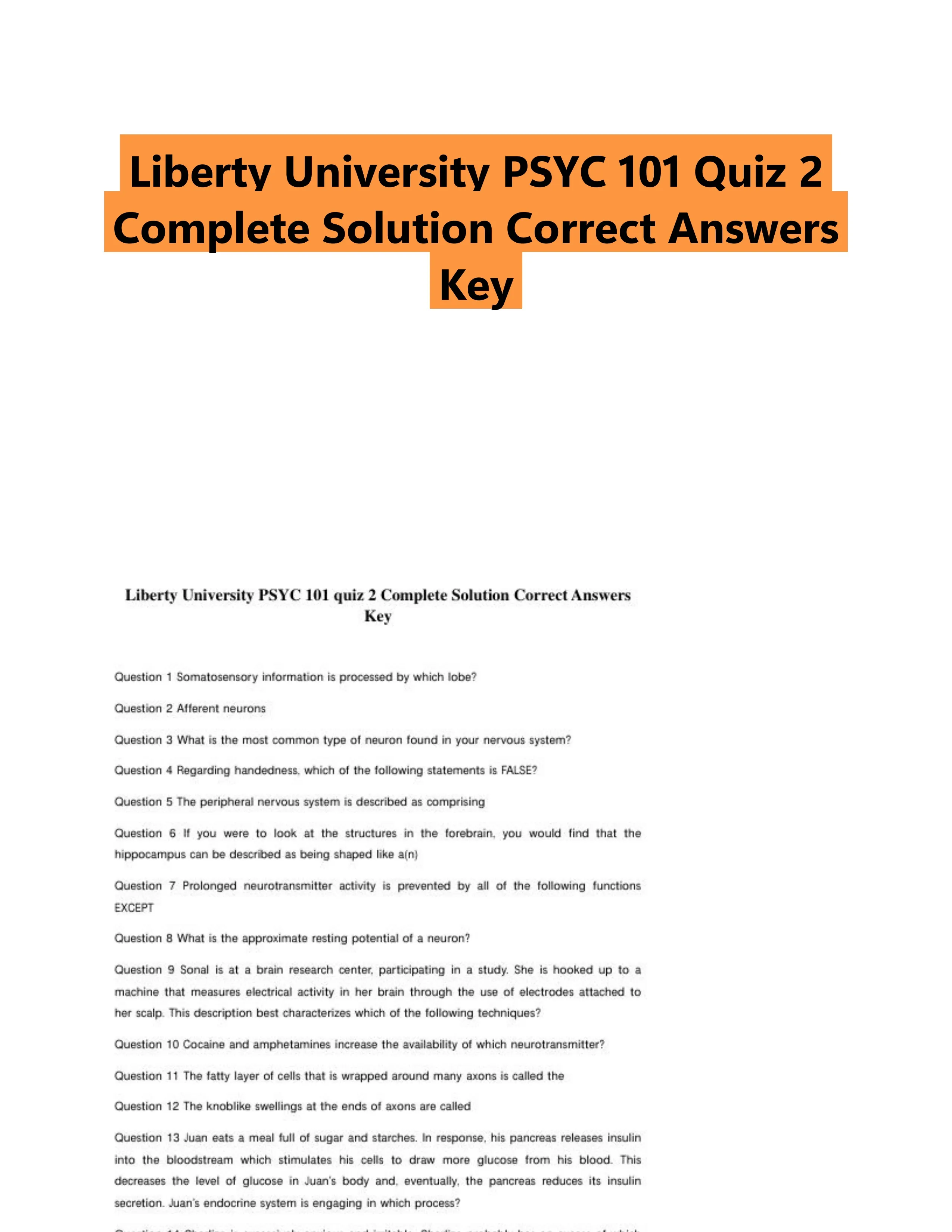 Liberty University PSYC 101 Quiz 2 Complete Solution Correct Answers Key