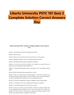 Liberty University PSYC 101 Quiz 2 Complete Solution Correct Answers Key
