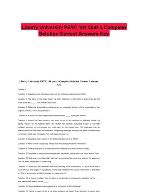 Liberty University PSYC 101 Quiz 3 Complete Solution Correct Answers Key