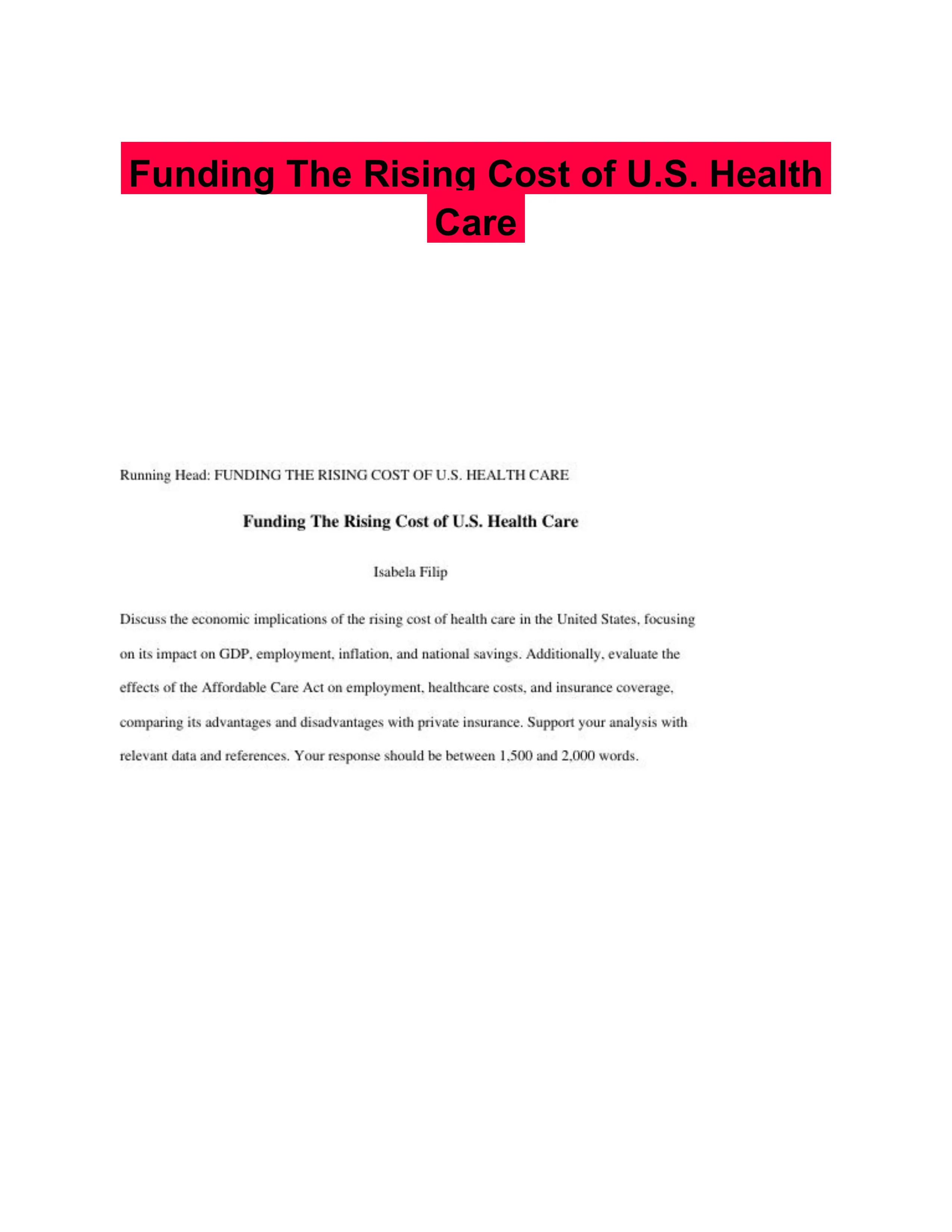 Funding The Rising Cost of U.S. Health Care