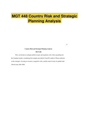 MGT 448 Country Risk and Strategic Planning Analysis
