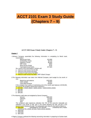 ACCT 2101 Exam 3 Study Guide (Chapters 7 � 9)