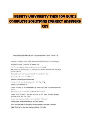 Liberty University THEO 104 Quiz 3 Complete Solutions Correct Answers Key