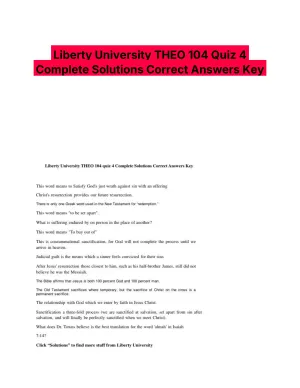Liberty University THEO 104 Quiz 4 Complete Solutions Correct Answers Key