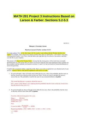 MATH 201 Project 3 Instructions Based on Larson & Farber: Sections 5.2-5.3