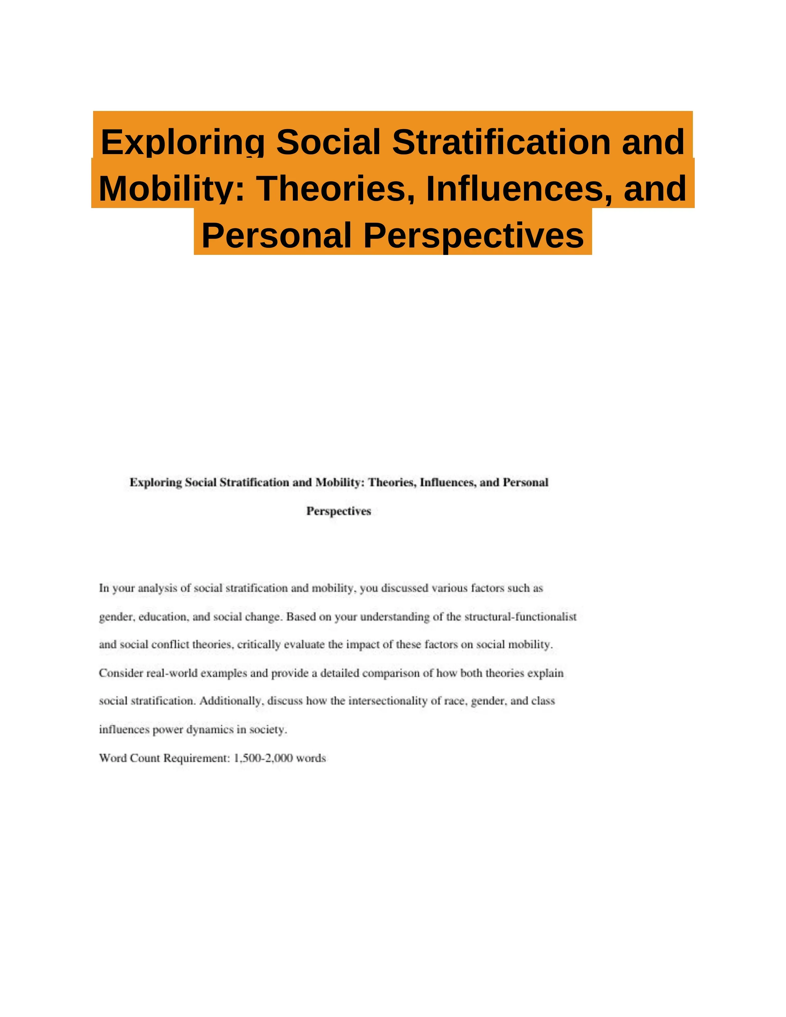 Exploring Social Stratification and Mobility: Theories, Influences, and Personal Perspectives