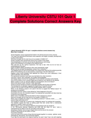Liberty University CSTU 101 Quiz 1 Complete Solutions Correct Answers Key