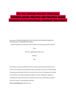 PSY 496: Applied Project (PSL1512A): Evidence-Based Practice and Practice-Based Evidence in Psychological Disorder Treatment